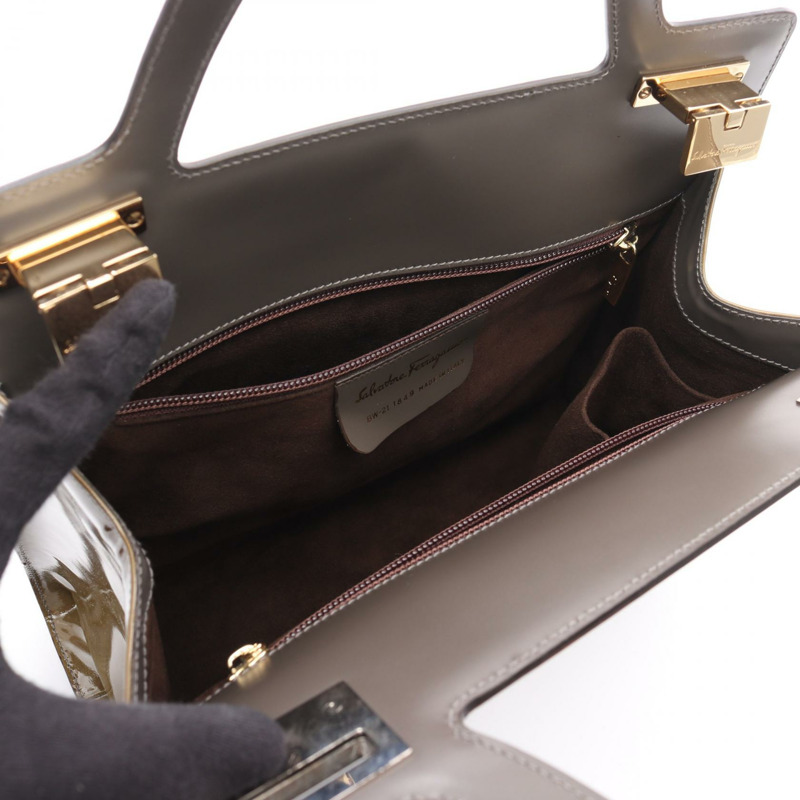 Salvatore Ferragamo 手提包 21 1849 琺瑯卡其色二手女士-2