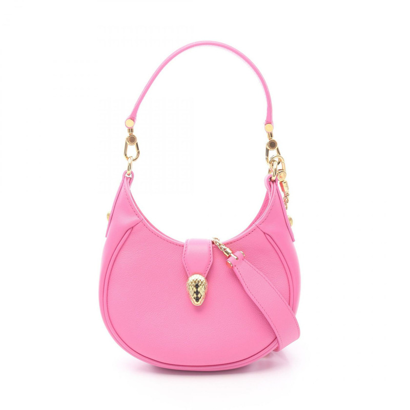 BVLGARI Serpenti Ellipse 單肩斜背包 手提包 皮革 粉紅色 二手 女款 GHW-0