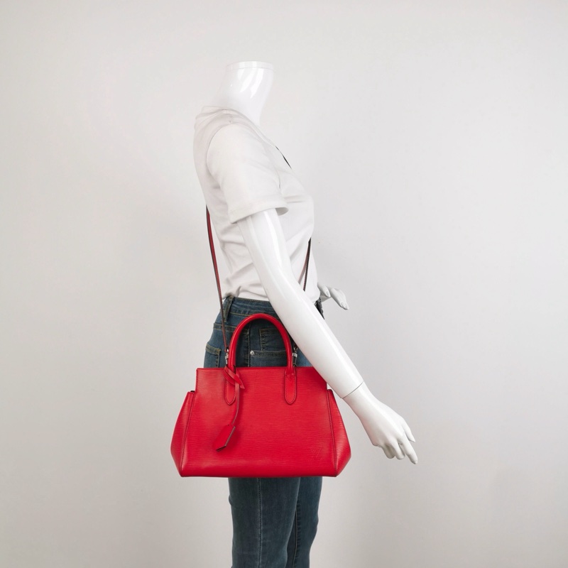 LV 路易威登 Marly 水波紋EPI 牛皮紅色手提包 肩背包 斜背包 底長26cm-1