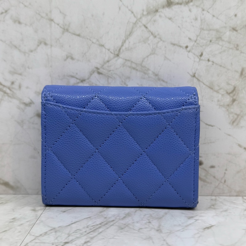 CHANEL寶寶藍金幻菱格紋荔枝皮扣式卡包/晶片-2