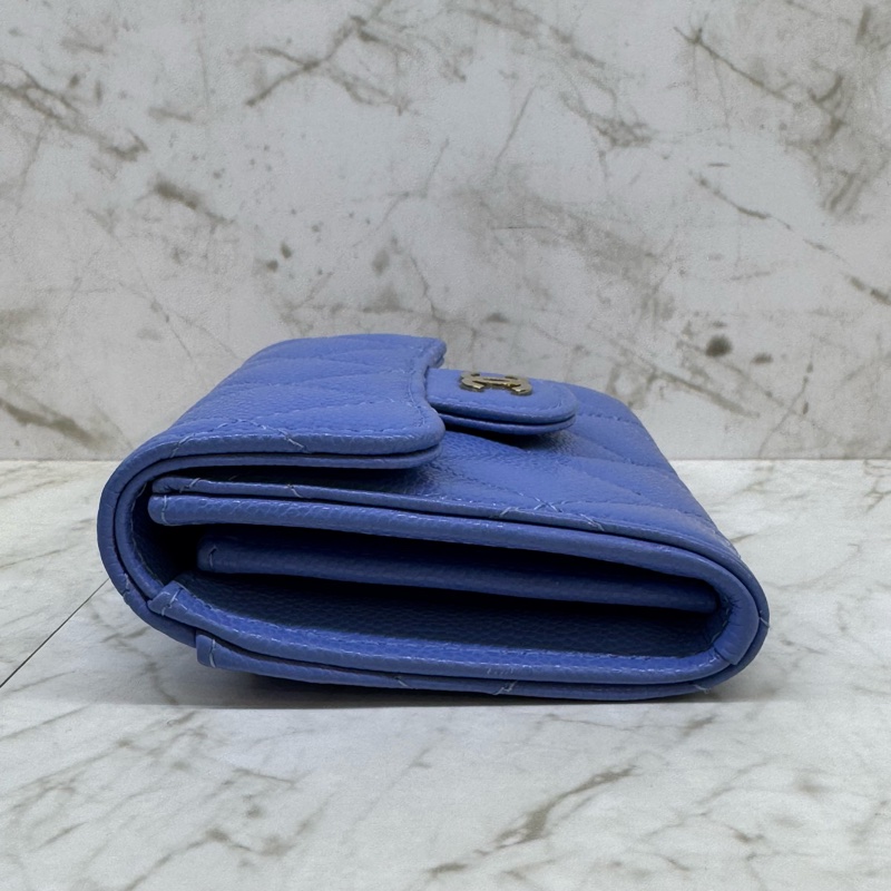 CHANEL寶寶藍金幻菱格紋荔枝皮扣式卡包/晶片-3