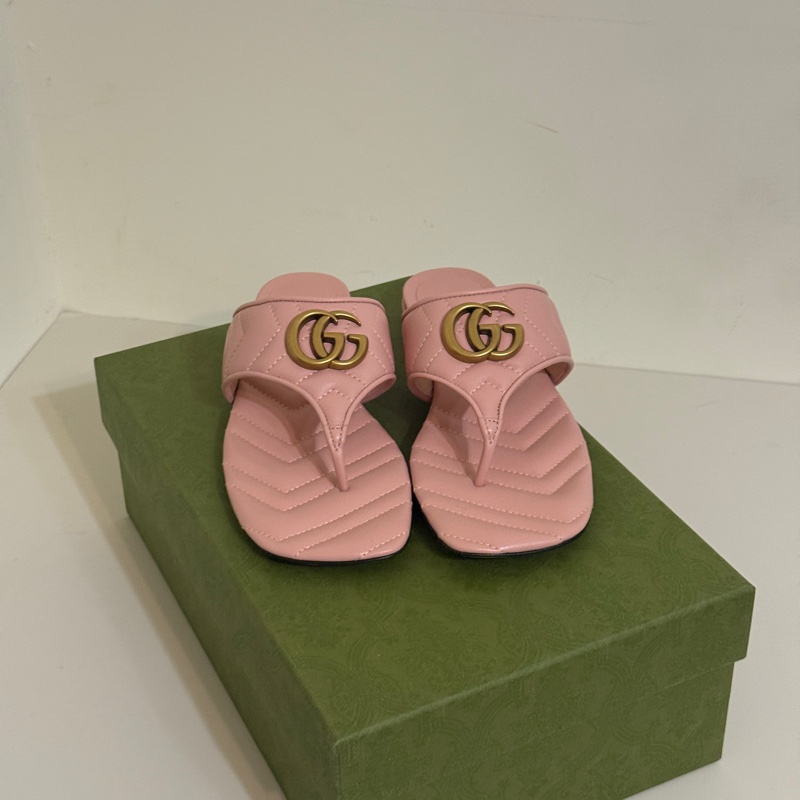 『全新閒置』Gucci marmont 粉色平底涼鞋 拖鞋 夾腳拖36（23cm)-1
