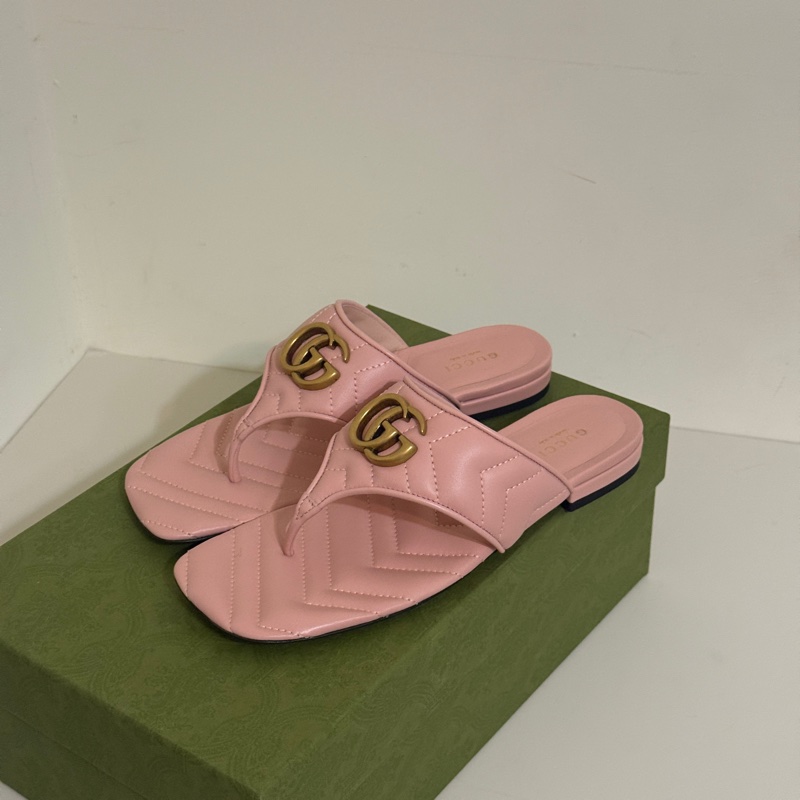 『全新閒置』Gucci marmont 粉色平底涼鞋 拖鞋 夾腳拖36（23cm)-2
