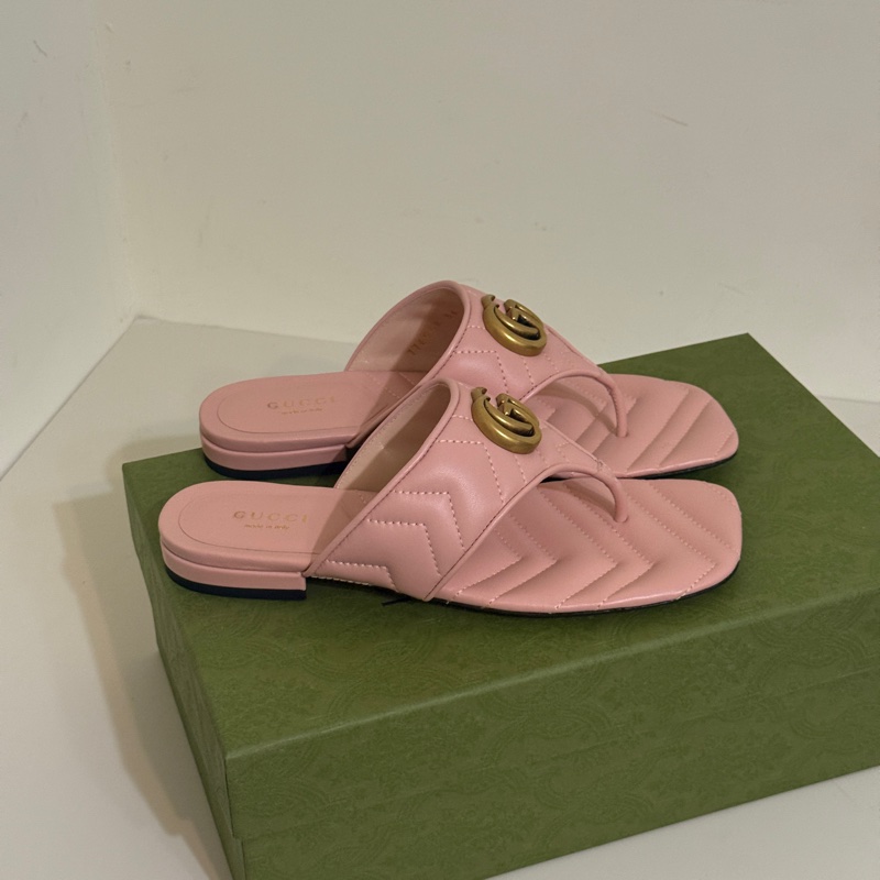『全新閒置』Gucci marmont 粉色平底涼鞋 拖鞋 夾腳拖36（23cm)-3