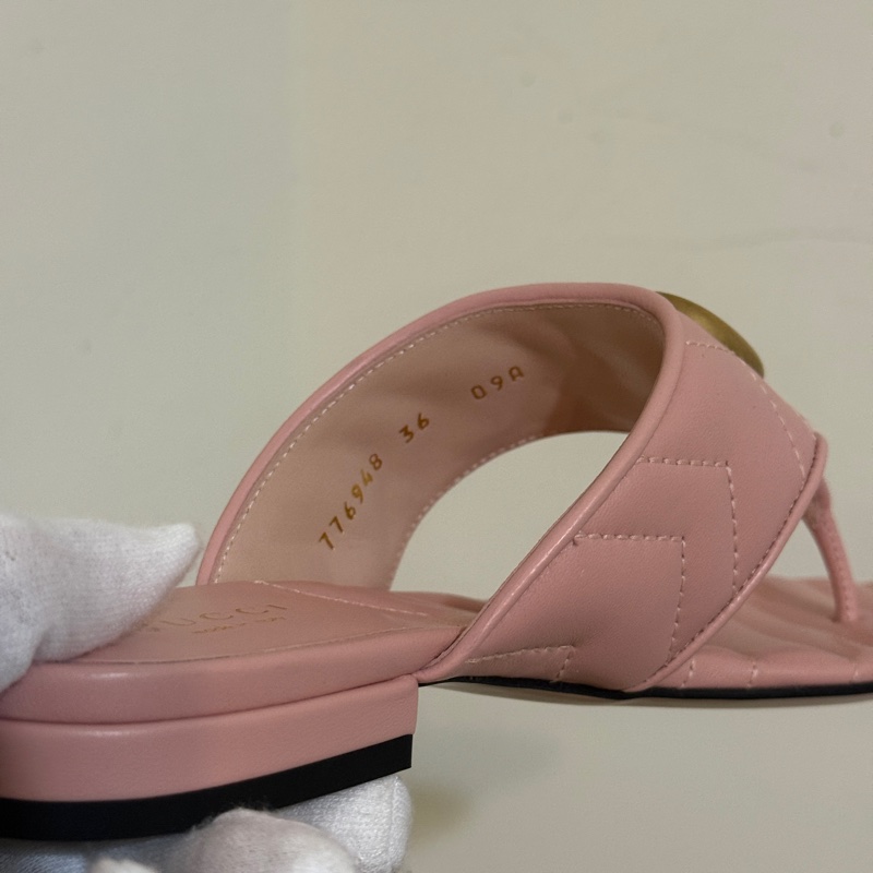『全新閒置』Gucci marmont 粉色平底涼鞋 拖鞋 夾腳拖36（23cm)-6