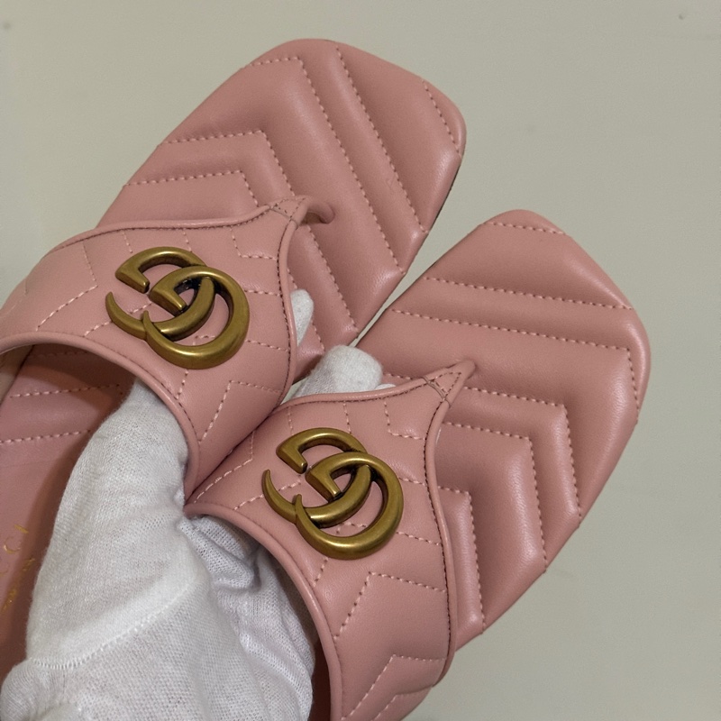 『全新閒置』Gucci marmont 粉色平底涼鞋 拖鞋 夾腳拖36（23cm)-8