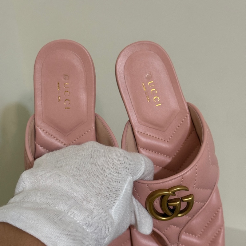 『全新閒置』Gucci marmont 粉色平底涼鞋 拖鞋 夾腳拖36（23cm)-9