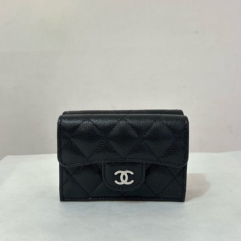 CHANEL黑荔枝銀釦零錢鈔票夾-0