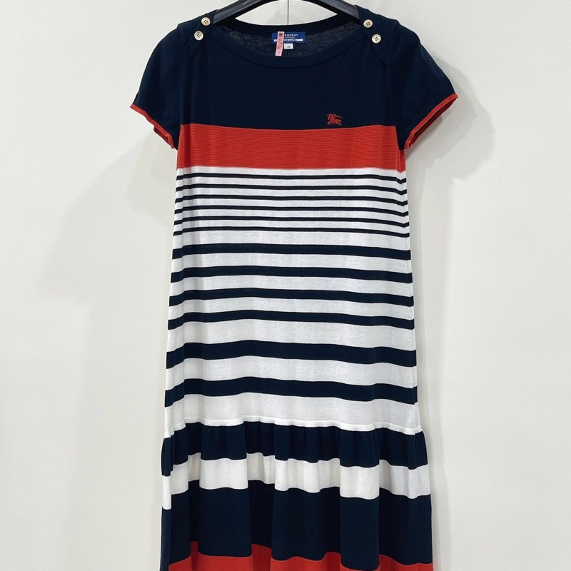 Burberry 藍標 肩扣橫條戰馬針織洋裝-0