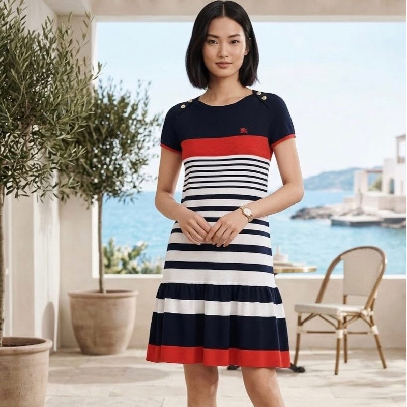 Burberry 藍標 肩扣橫條戰馬針織洋裝-8