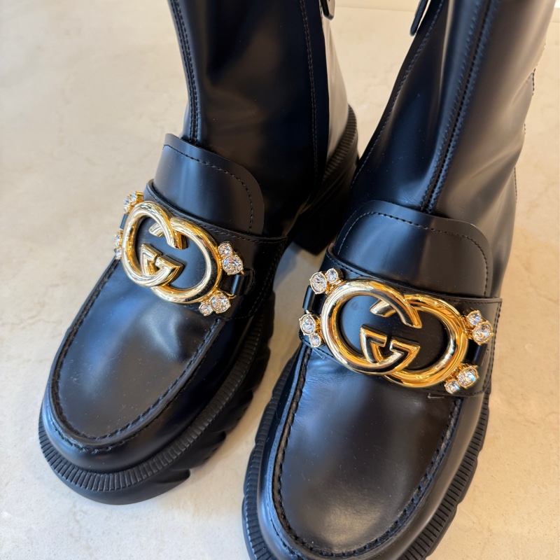 Gucci超級無敵美的靴子 珍珠金雙G短靴-0