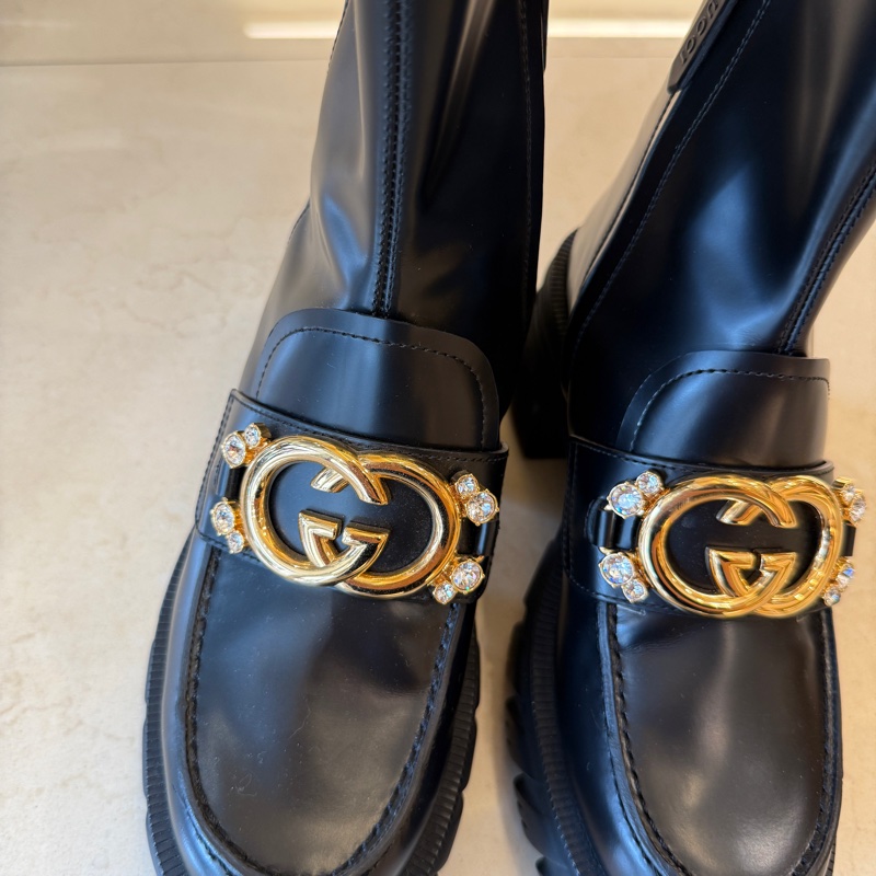 Gucci超級無敵美的靴子 珍珠金雙G短靴-1