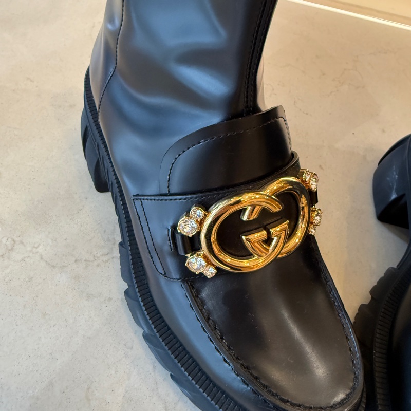 Gucci超級無敵美的靴子 珍珠金雙G短靴-2