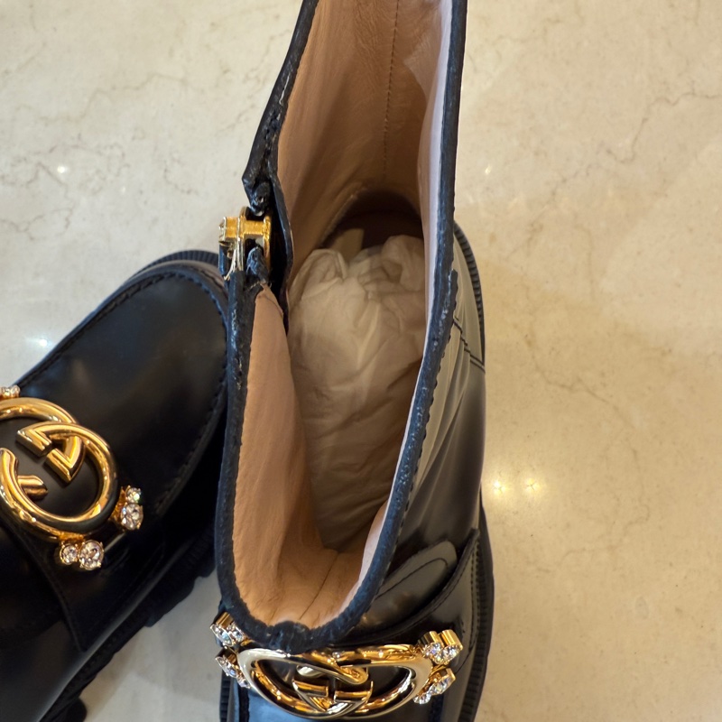 Gucci超級無敵美的靴子 珍珠金雙G短靴-5