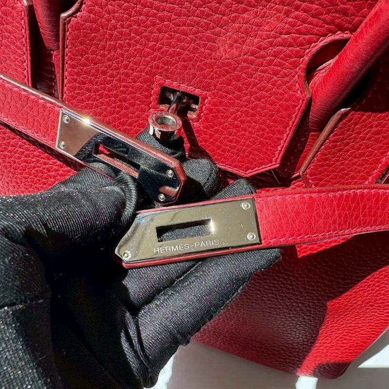 Hermes 銀釦紅皮柏金 30公分-23