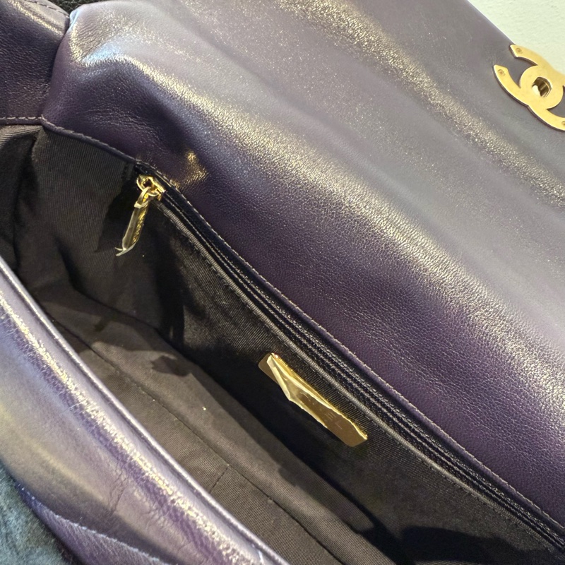 香奈兒 CHANEL 19 Bag 雙C菱格紋 金銀雙色鏈 紫色 19包-7