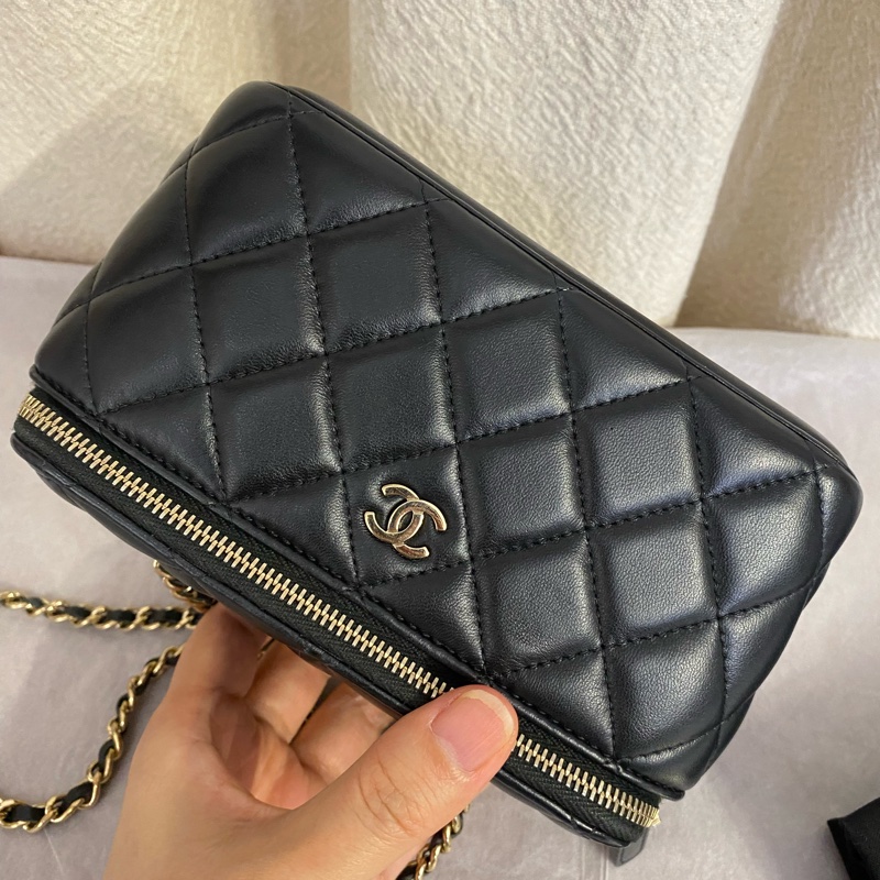 CHANEL 香奈兒黑金羊皮長盒子 有保卡 30開-4