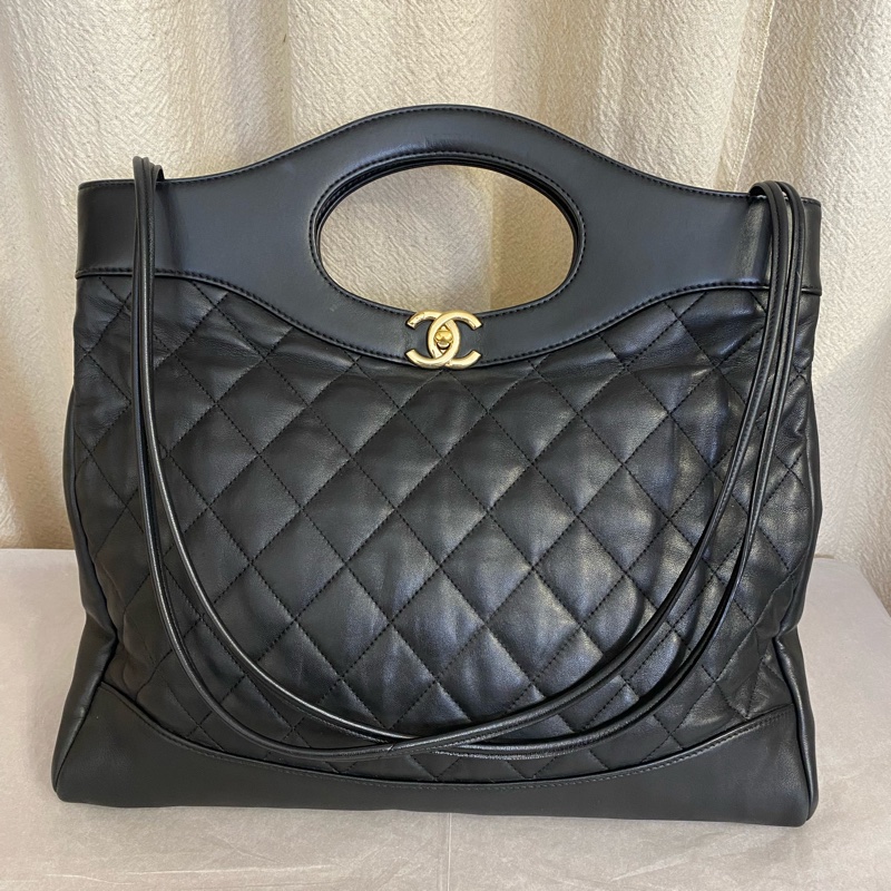 CHANEL 香奈兒31bag 黑金牛皮肩帶款  26開-0
