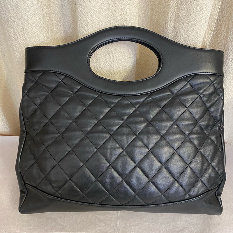 CHANEL 香奈兒31bag 黑金牛皮肩帶款  26開-1