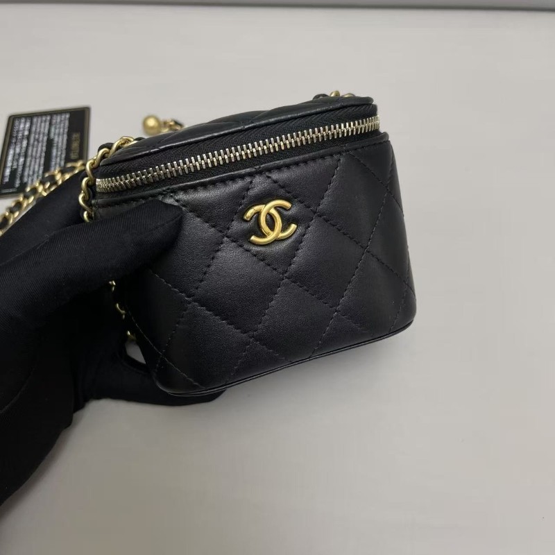 Chanel香奈兒 黑金全皮菱格mini金球盒子包 斜背包-2