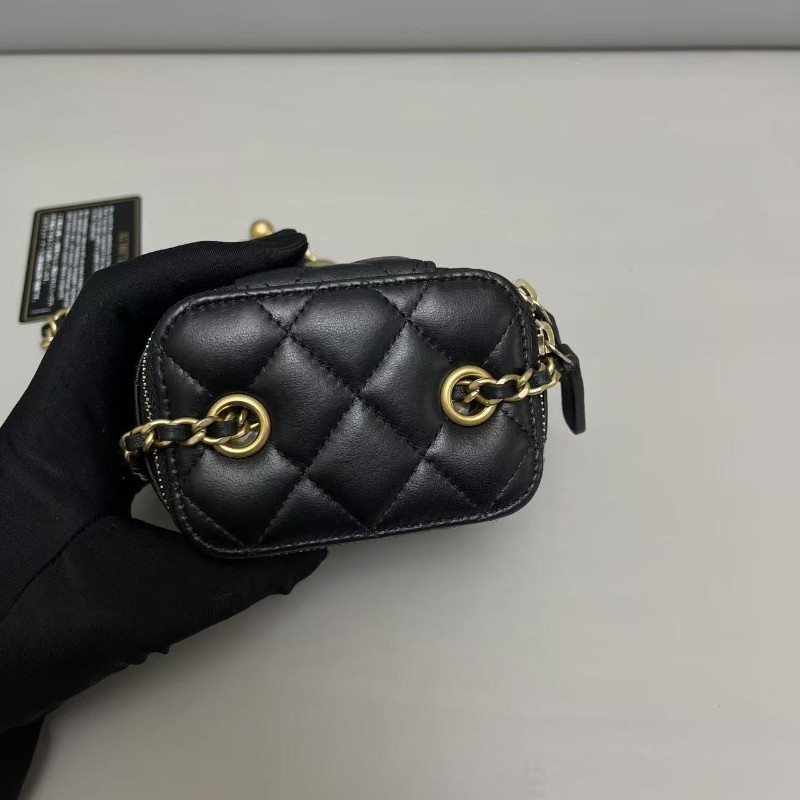 Chanel香奈兒 黑金全皮菱格mini金球盒子包 斜背包-3