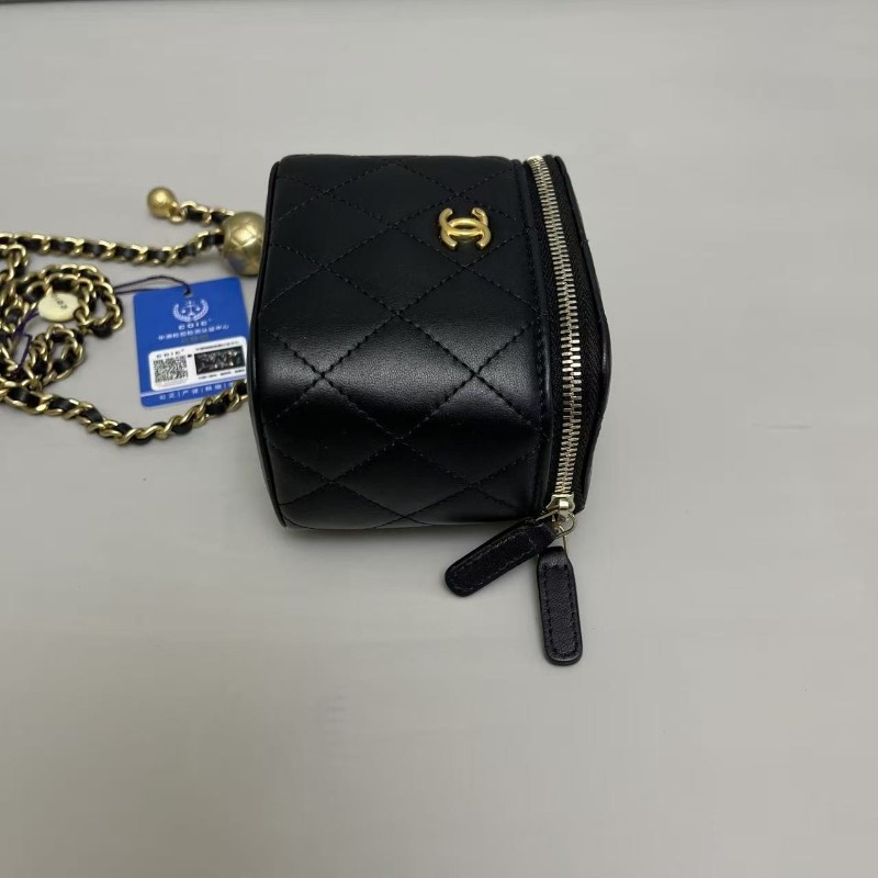 Chanel香奈兒 黑金全皮菱格mini金球盒子包 斜背包-5