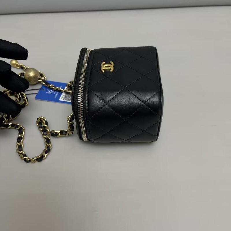 Chanel香奈兒 黑金全皮菱格mini金球盒子包 斜背包-6