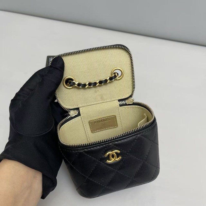 Chanel香奈兒 黑金全皮菱格mini金球盒子包 斜背包-7