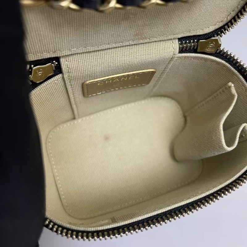 Chanel香奈兒 黑金全皮菱格mini金球盒子包 斜背包-8