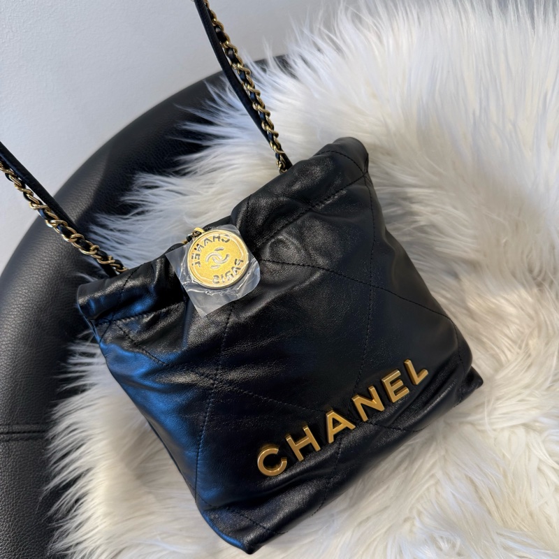 全新 香奈兒 CHANEL 22 bag mini 垃圾袋 黑金-7