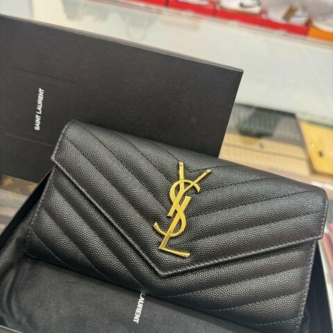 *SHIHNA名牌精品* YSL 金字Logo 牛皮信封長夾