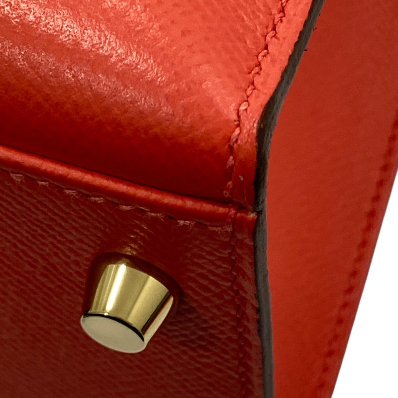 HERMES 愛馬仕 KELLY 28 外縫 Z刻 皮革 手提包 橘紅色 金釦-12