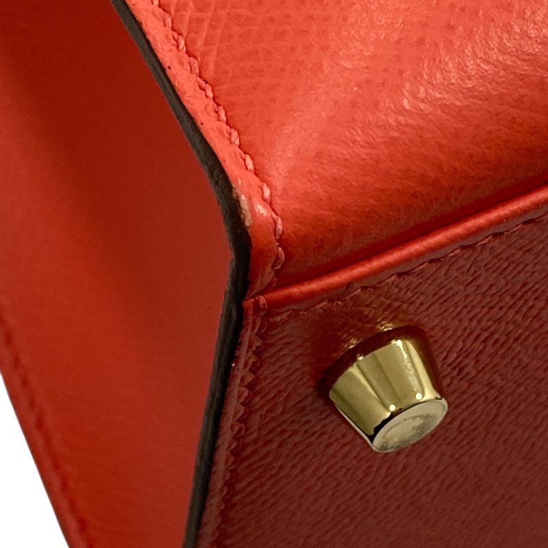 HERMES 愛馬仕 KELLY 28 外縫 Z刻 皮革 手提包 橘紅色 金釦-13