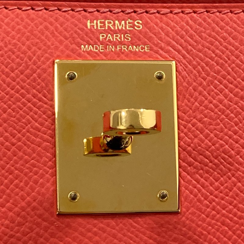 HERMES 愛馬仕 KELLY 28 外縫 Z刻 皮革 手提包 橘紅色 金釦-14