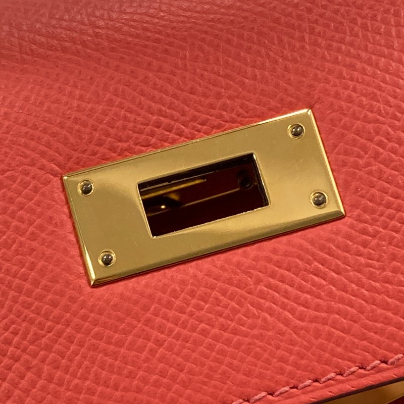HERMES 愛馬仕 KELLY 28 外縫 Z刻 皮革 手提包 橘紅色 金釦-16