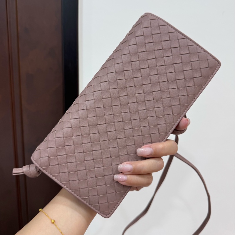 BOTTEGA VENETA BV 編織 藕粉色 woc 長夾 皮夾 皮包 斜背包 肩背包 側背包 手提包-0
