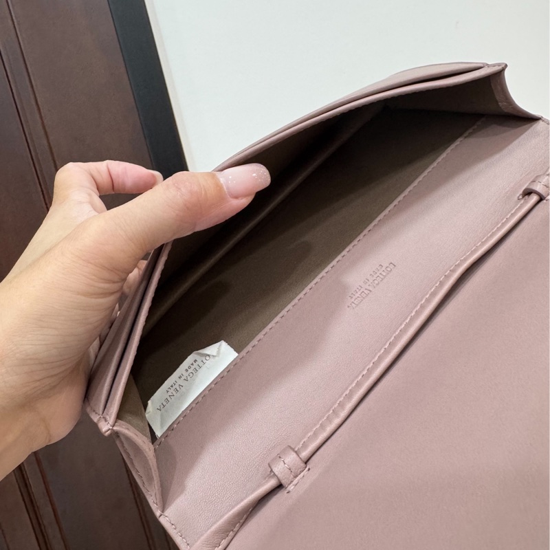 BOTTEGA VENETA BV 編織 藕粉色 woc 長夾 皮夾 皮包 斜背包 肩背包 側背包 手提包-3