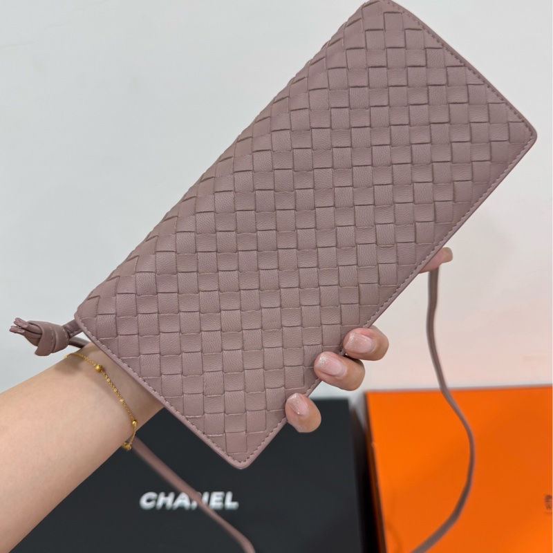 BOTTEGA VENETA BV 編織 藕粉色 woc 長夾 皮夾 皮包 斜背包 肩背包 側背包 手提包-10