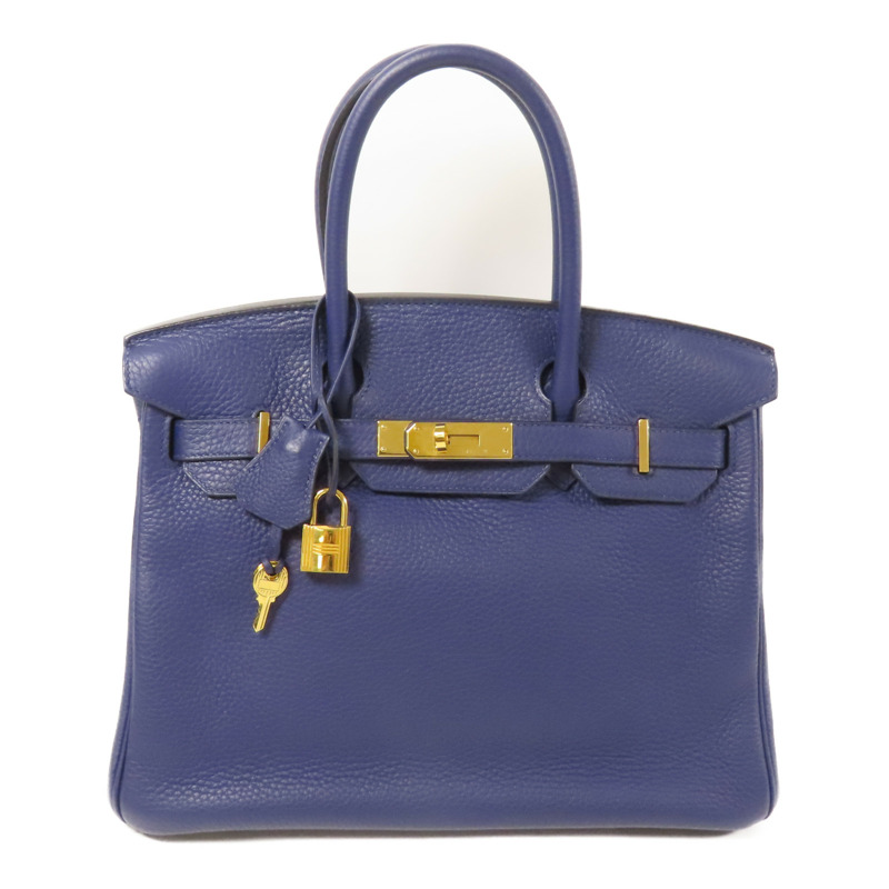 HERMES Clemence皮革Birkin 30金扣手挽袋Bleu Encre-0