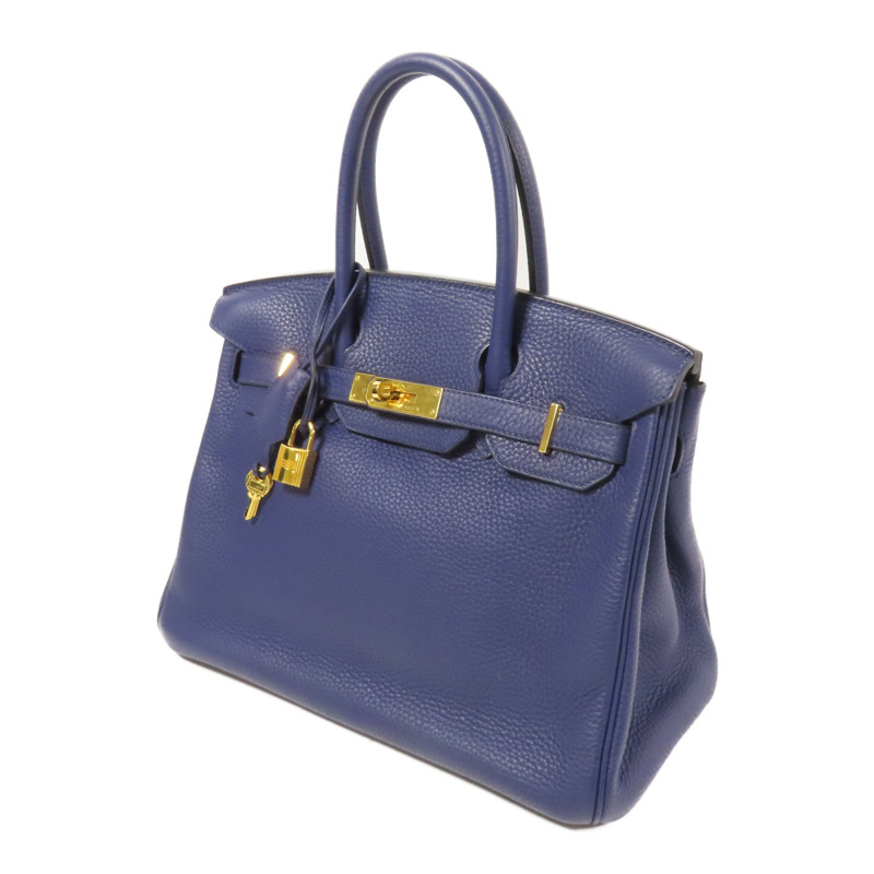 HERMES Clemence皮革Birkin 30金扣手挽袋Bleu Encre-1