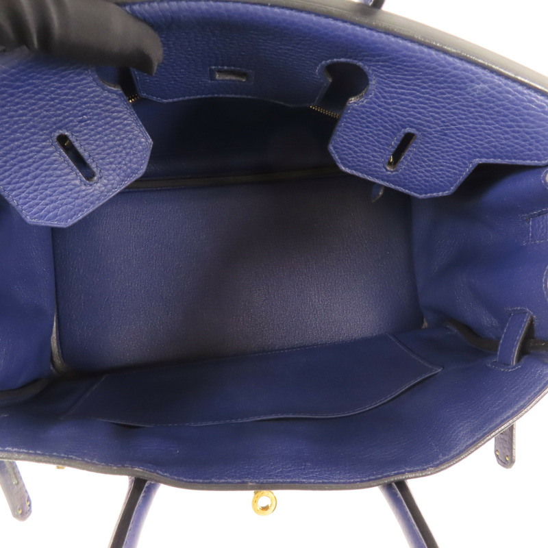 HERMES Clemence皮革Birkin 30金扣手挽袋Bleu Encre-4