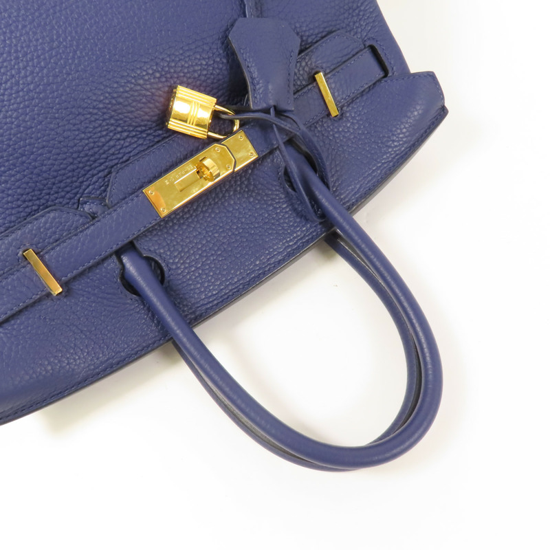 HERMES Clemence皮革Birkin 30金扣手挽袋Bleu Encre-9