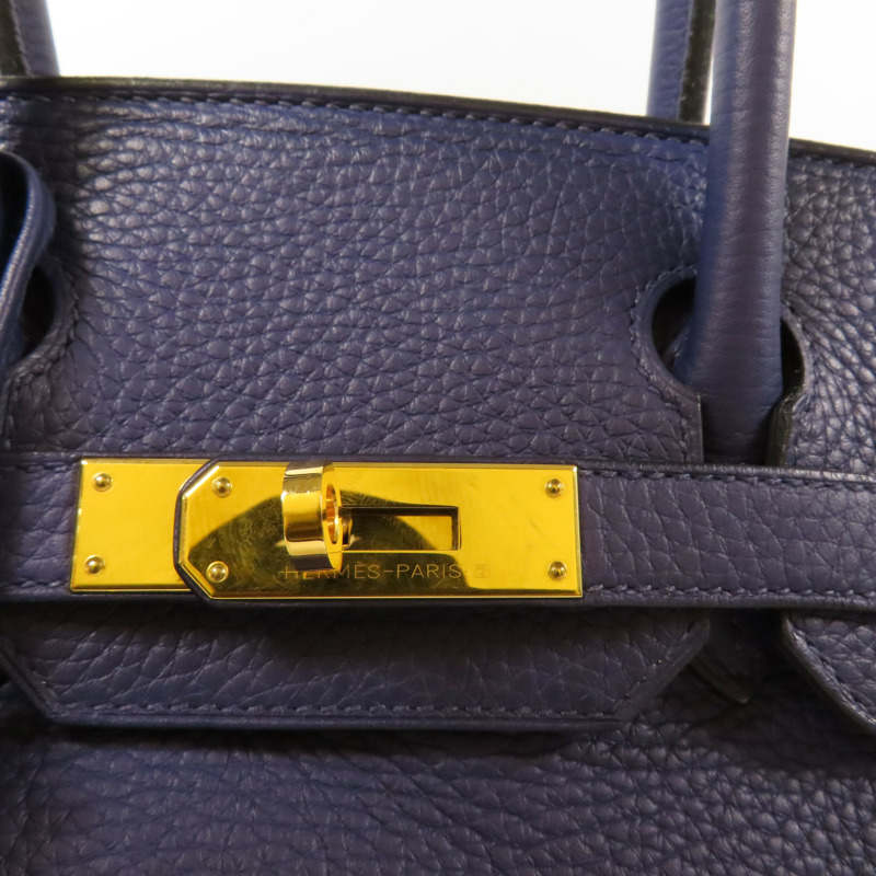 HERMES Clemence皮革Birkin 30金扣手挽袋Bleu Encre-10