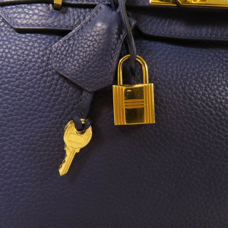 HERMES Clemence皮革Birkin 30金扣手挽袋Bleu Encre-11