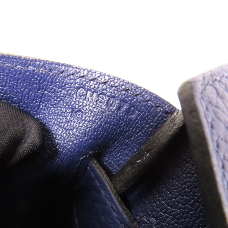 HERMES Clemence皮革Birkin 30金扣手挽袋Bleu Encre-13
