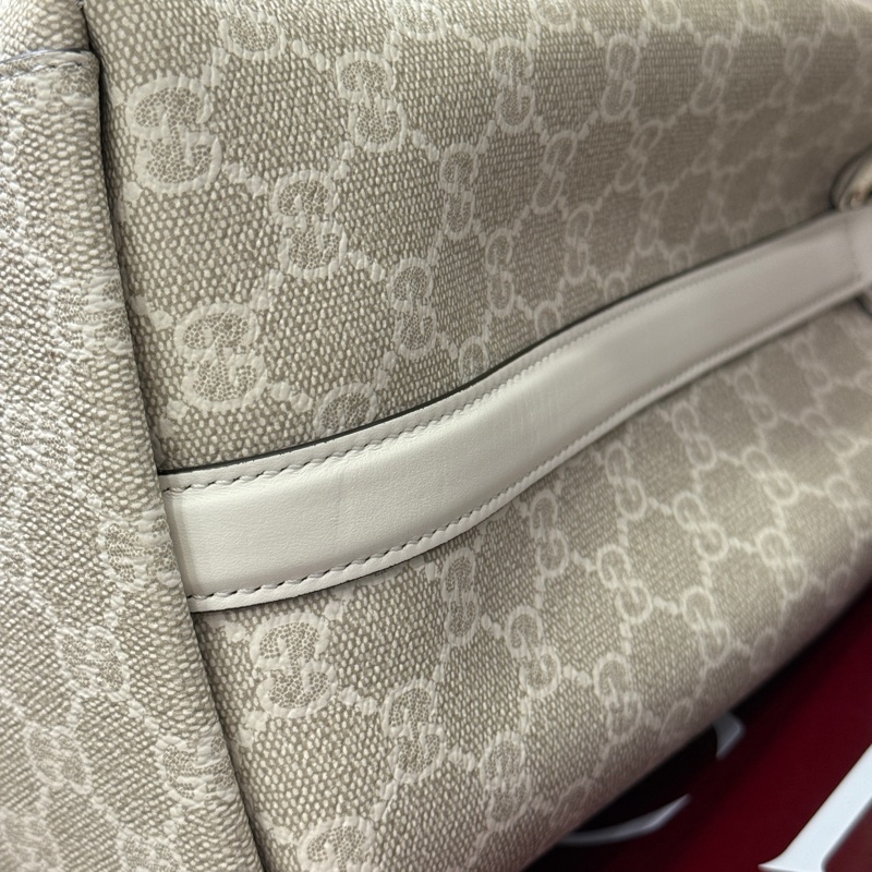 GUCCI 815163 白色PVC拼皮革水桶包 手提包斜背包兩用包-9
