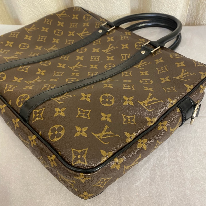 Louis Vuitton 棕色拼黑色手提公文包色-6