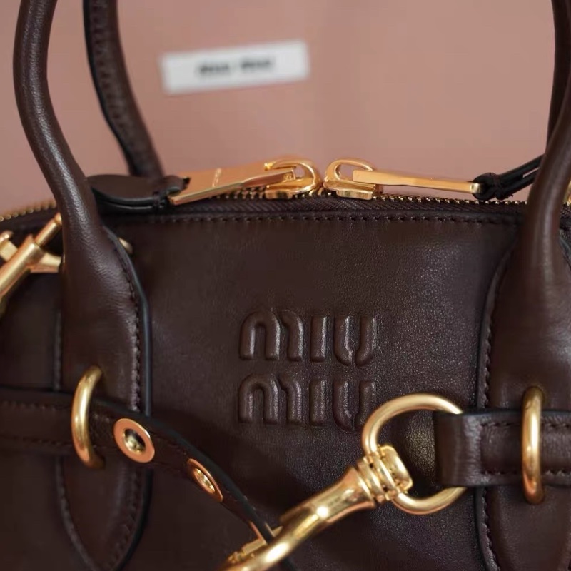 秋冬必備！現貨！全套！帶票！芯片款！Miu Miu aventure Nappa石楠木色 小號貝殼包！-1