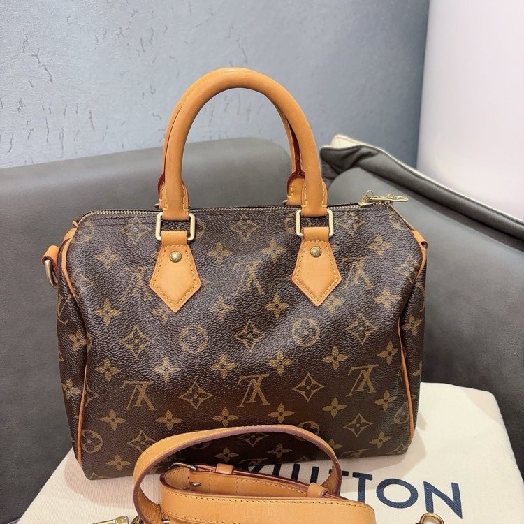 Lv speedy25老花肩帶款芯片款 99新 配件塵袋鑰匙鎖-0