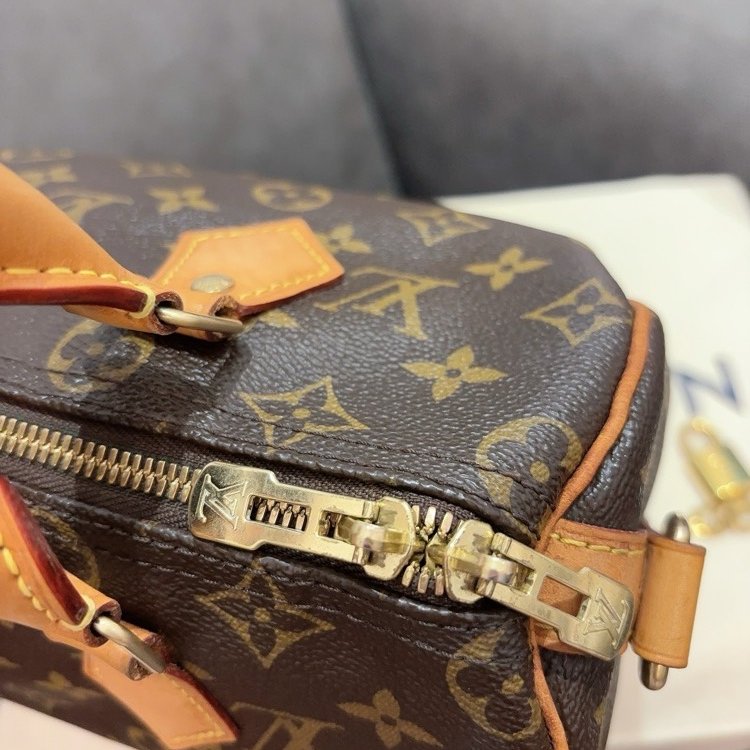 Lv speedy25老花肩帶款芯片款 99新 配件塵袋鑰匙鎖-6